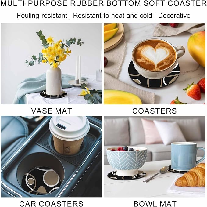 Black Brown Coasters Set of 4, Non-Slip Cup Coaster Mat - Image 6