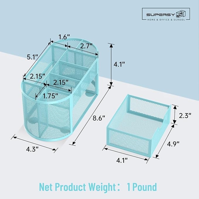 Mesh Desk Organizer with Drawer, 9-Compartment Pen Holder - Image 4