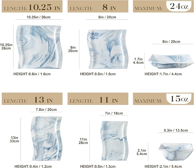MALACASA Plates and Bowls Sets, 26 Piece Blue Dinnerware Sets - Image 2