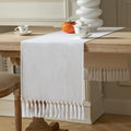White Table Runners 108 Inches Long, Burlap Linen Style Rustic Farmhouse Table by ZEEMARTONLINE