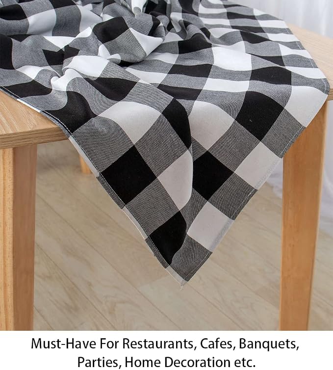 ShinyBeauty Checked Square Tablecloth 54x54-Inch Black and White Buffalo Plaid - Image 4