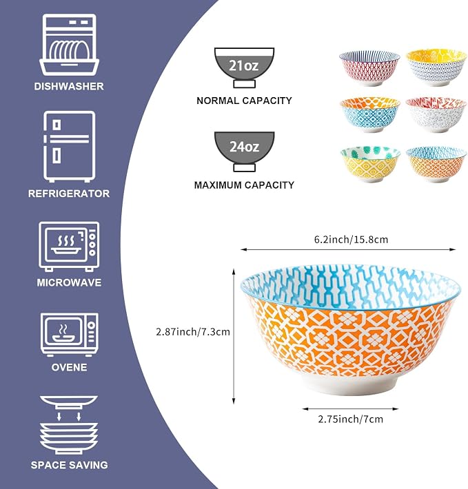 Ceramic Soup Bowls Set - 24 Oz Deep Cereal Bowl - 6 Inch Large Kitchen Dinner - Image 4