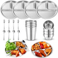 Jinei 20 Pcs Stainless Steel Dishes Set 4 Stainless Steel Plates, 4 Bowls by Jinei