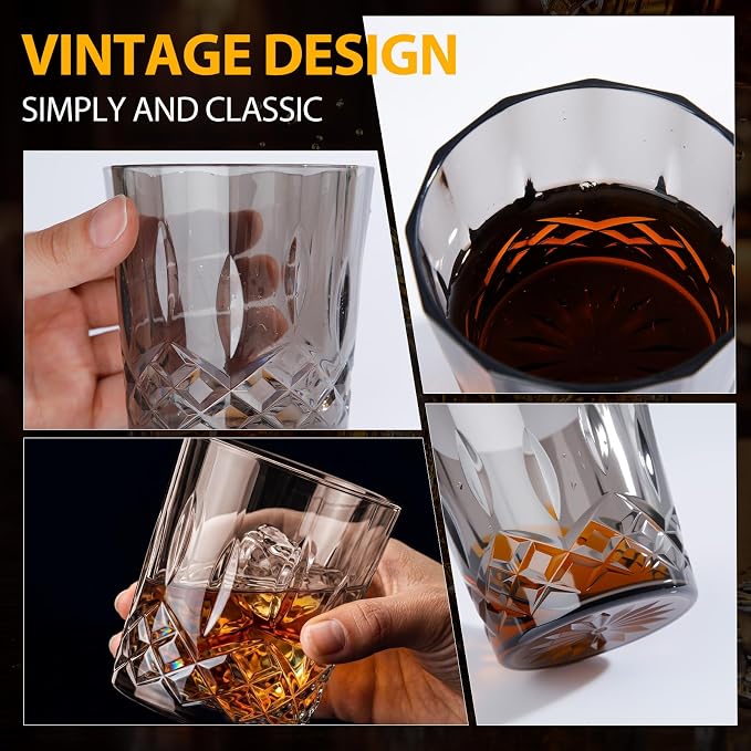 Yungyan 12 Pcs Plastic Clear Whiskey Glasses, 10 oz Unbreakable Reusable Old - Image 4