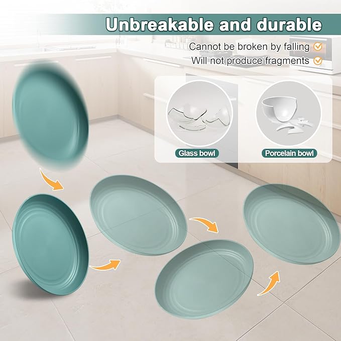 HEYCOME 12 Pcs Unbreakable Deep Dinner Plates Set, 10 inch Reusable Plastic - Image 4