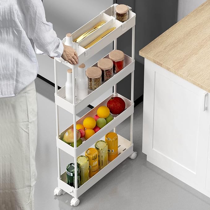 Slim Storage Cart 4 Tier, Bathroom Organizer Rolling Utility, Mobile Shelving - Image 2