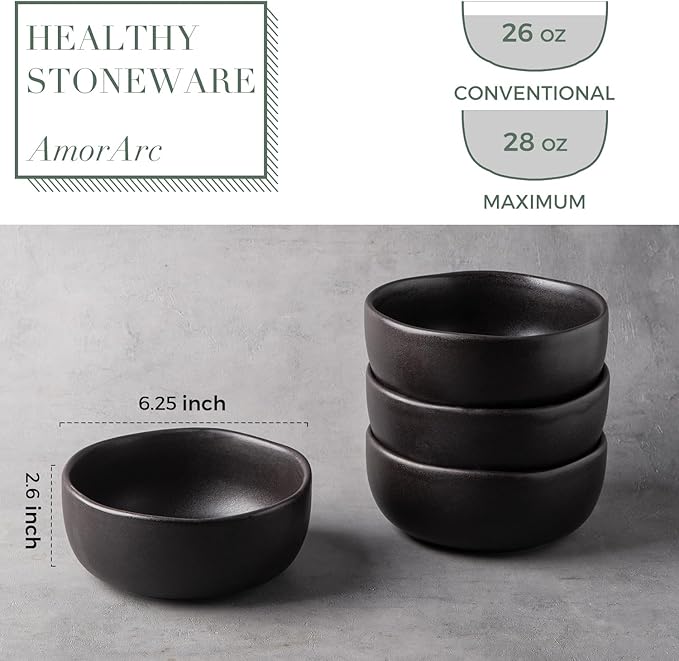 AmorArc Stoneware Cereal Bowls for Kitchen, 28oz Large Ceramic Soup Bowls Set - Image 2