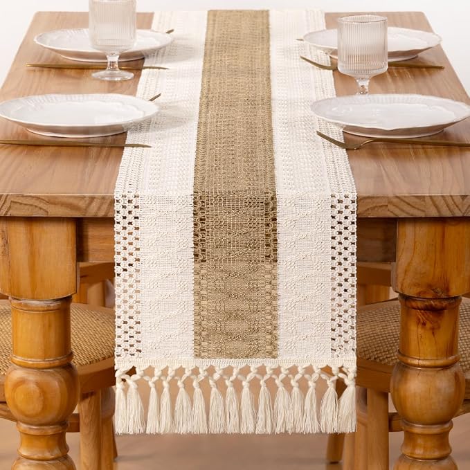 DeZerlor Boho Macrame Table Runner Spring Easter Farmhouse Woven Table Runner - Image 3