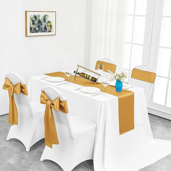 10-Pack Old Gold Satin Table Runner 12 x 108 Inch Long Bright and Smooth Silk - Image 5
