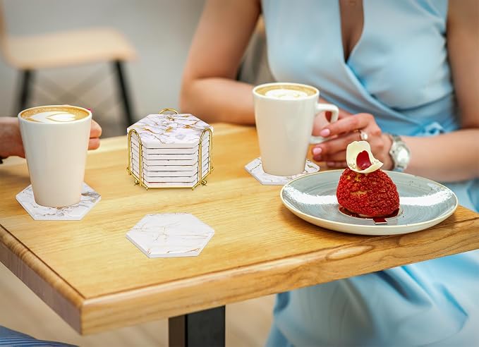 Real Natural Marble Coasters Set of 8, Luxury 4 Colors Gold Aesthetic Modern - Image 9