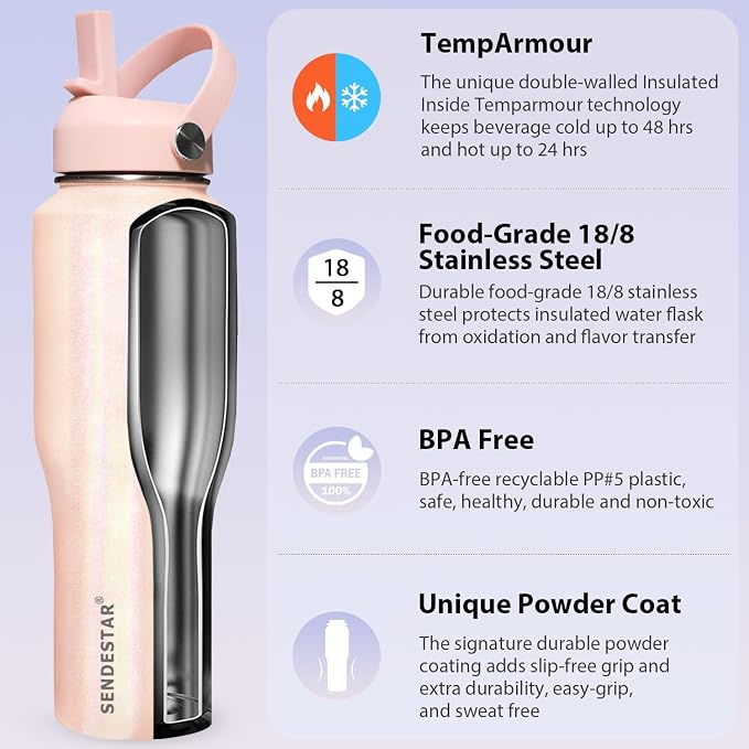 SENDESTAR 40oz Stainless Steel Water Bottle, Double Wall Vacuum Insulated Bottle - Image 4