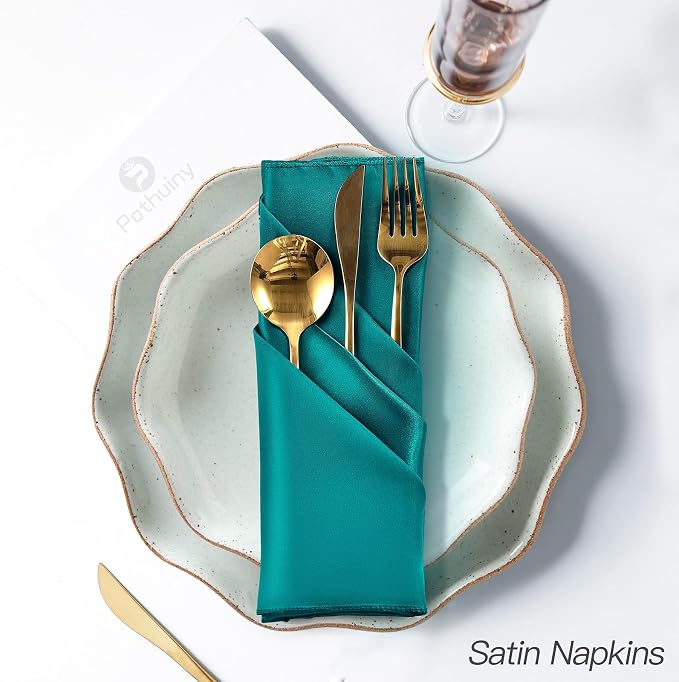 P Pothuiny 12 Pcs Teal Satin Napkins 17 x 17 Inch, Satin Cloth Napkins | Square - Image 5