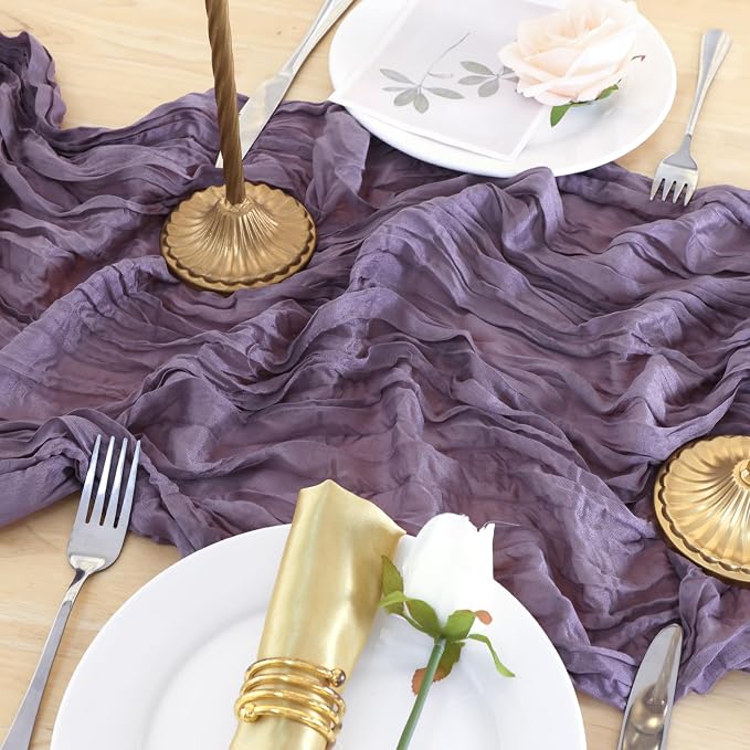 1 Pack Dusty Purple Cheesecloth Table Runner 120 Inch Boho Wedding Decor | - Image 5