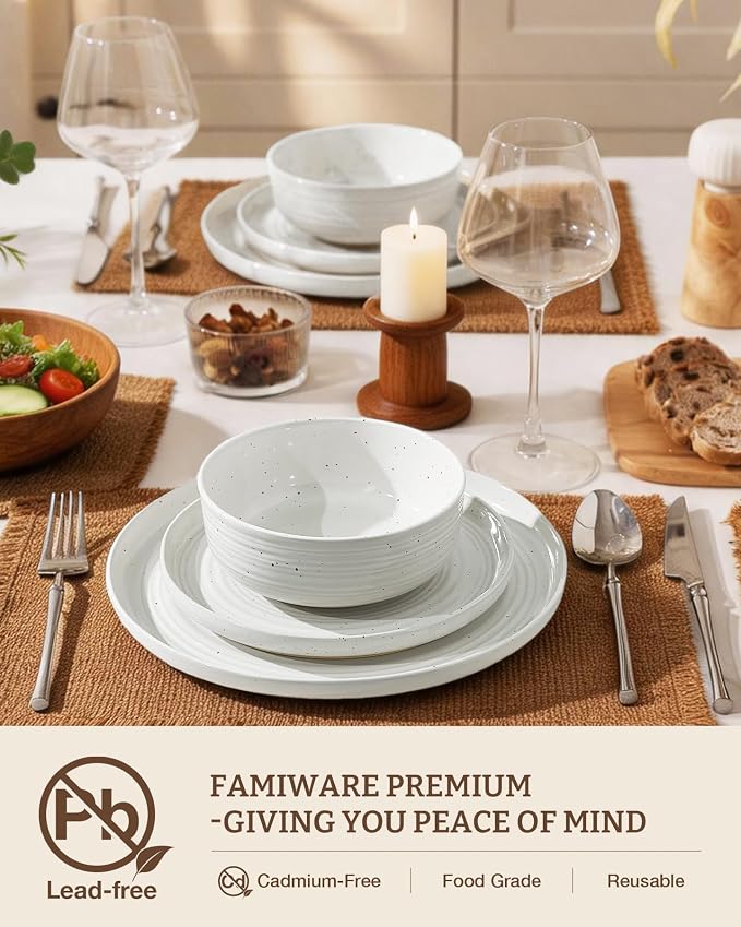 Stoneware Dinnerware Sets for 4, Plates and Bowls, Chip & Scratch Resistant - Image 2