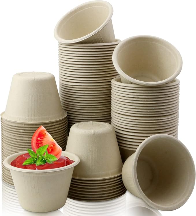 LeonBach 100 Pack 4 oz Natural Bagasse Fiber Paper Bowls, Small Disposable by LeonBach