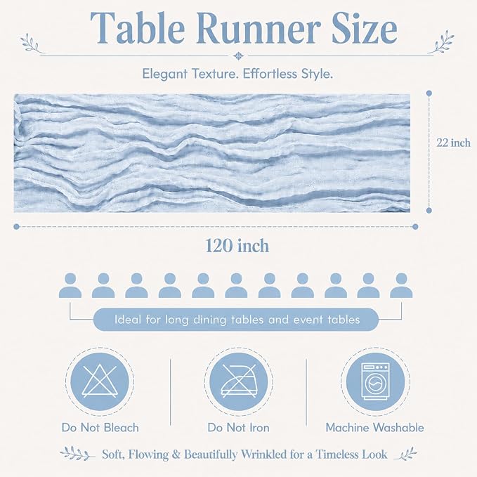 10 Pack Light Blue Cheesecloth Table Runner 22x120 Inch Boho Gauze Table Runner - Image 2
