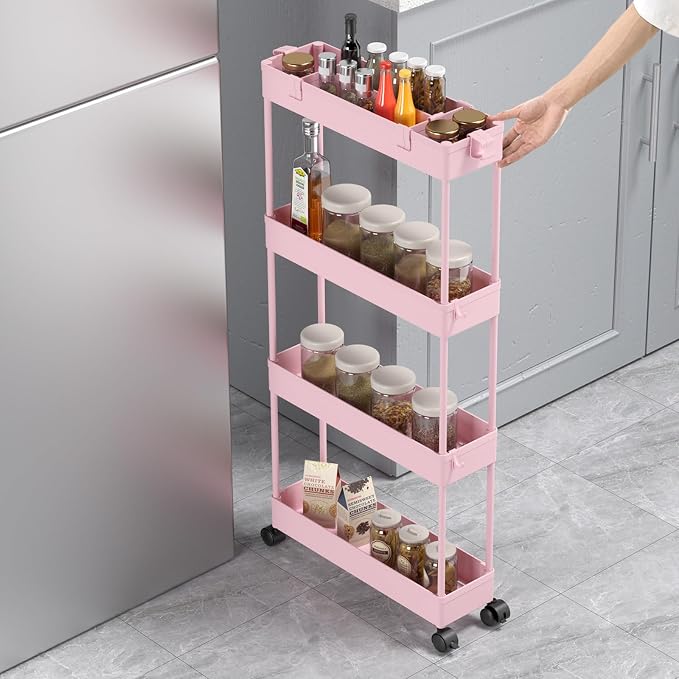 Slim Storage Cart 4 Tier, Bathroom Organizer Rolling Utility, Mobile Shelving - Image 4