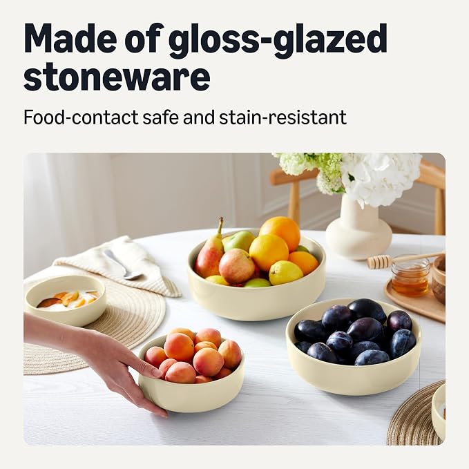 Amazon Basics Glazed Stoneware Serving Bowls, 3-Piece Set, Dishwasher-Safe - Image 3
