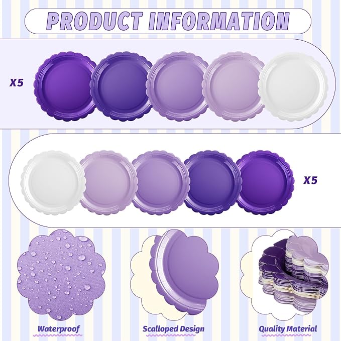 110 Pcs Purple Plates and Napkins Tableware Set Serve 25 Guests Includes - Image 3