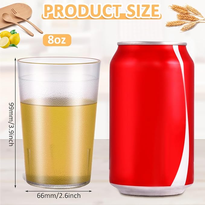 Meanplan 12 Pack Plastic Reusable Drinking Glasses Restaurant Grade 8 oz - Image 2