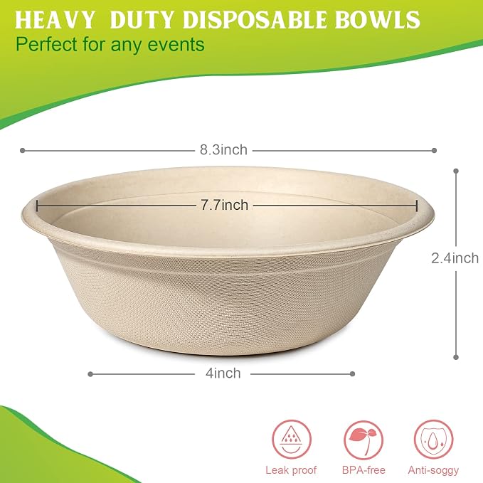 greensight 32oz Large Paper Bowls, 120 Pack Compostable Disposable | - Image 7