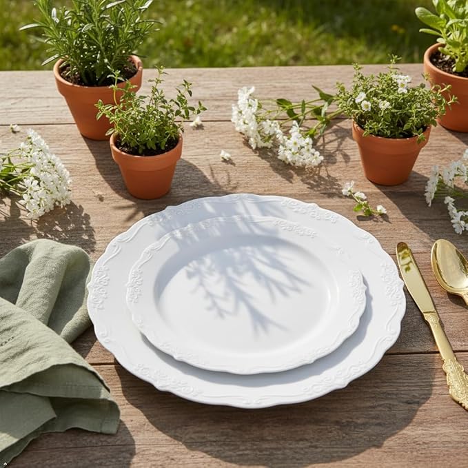 U-QE 100 Pcs White Plastic Plates - Image 3