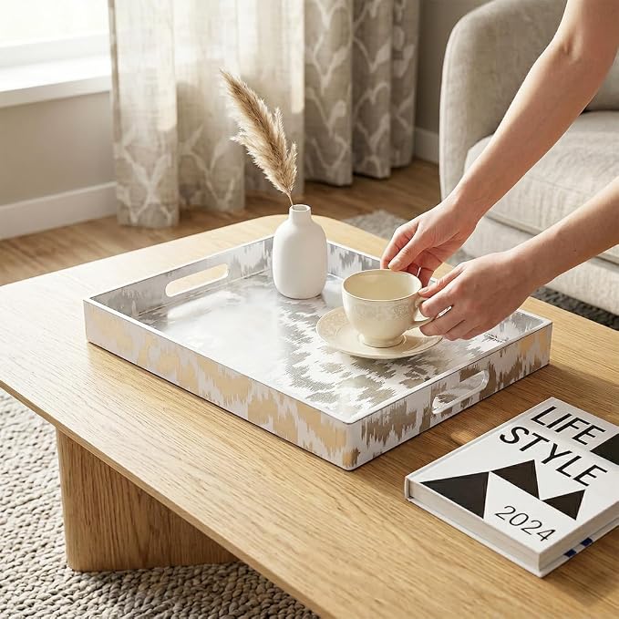 White & Silver Glitter Abstract Serving Tray - Image 7