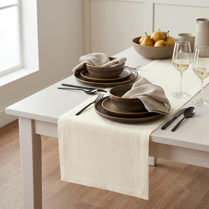 Solino Home 100% Pure Linen Table Runner Ivory, Fete 14 x 144 Inch Long | Table by SolinoHome