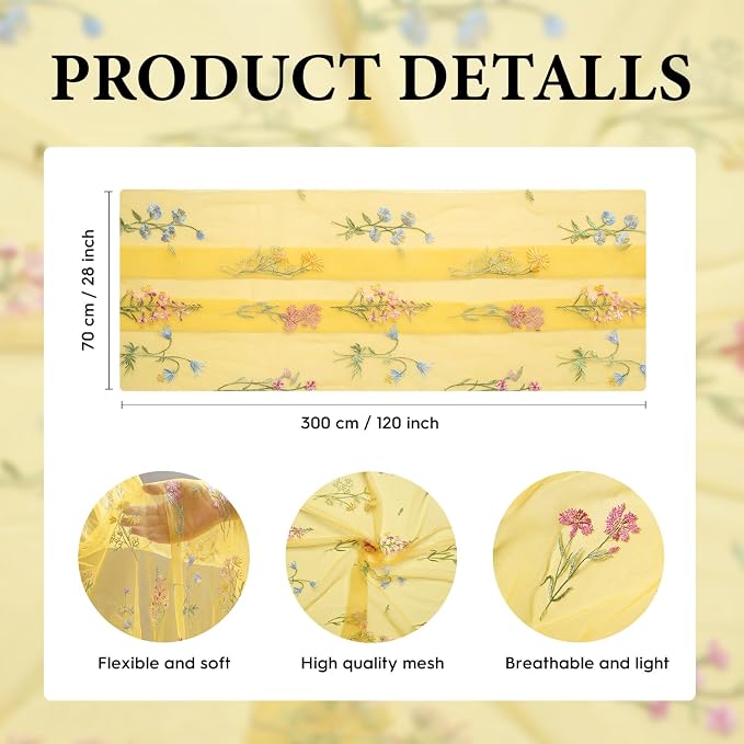 Artoid Mode Wildflower Floral Yellow Gauze Embroidery Table Runner 120 Inch 10FT - Image 6