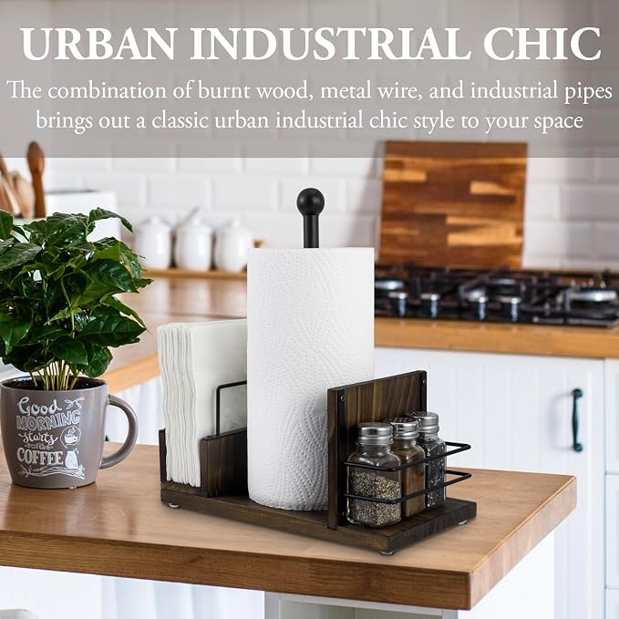 MyGift Rustic Burnt Solid Wood and Industrial Matte Black Metal Dining - Image 2