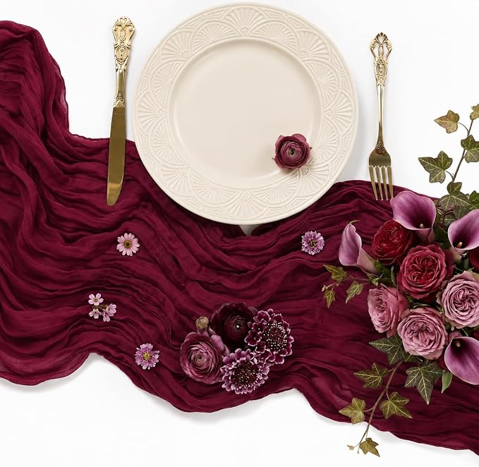 10 Pack Burgundy Cheesecloth Table Runner 22 x 120 Inch Gauze Table Runner | - Image 2