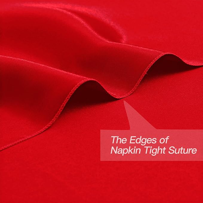 P Pothuiny 50 Pcs Red Satin Napkins 17 x 17 Inch, Satin Cloth Napkins | Square - Image 3
