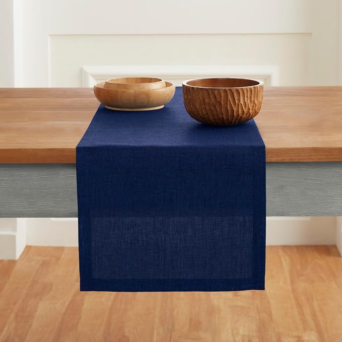 Solino Home 100% Pure Linen Table Runner Royal Blue, Athena 14 x 156 in | Table - Image 2