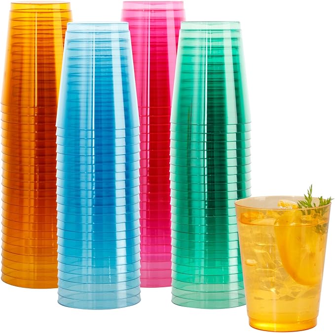 DaYammi 100 Pack Colorful Plastic Cups 10 Oz Disposable Cups Neon Glowing by DaYammiwillaccompanyyou