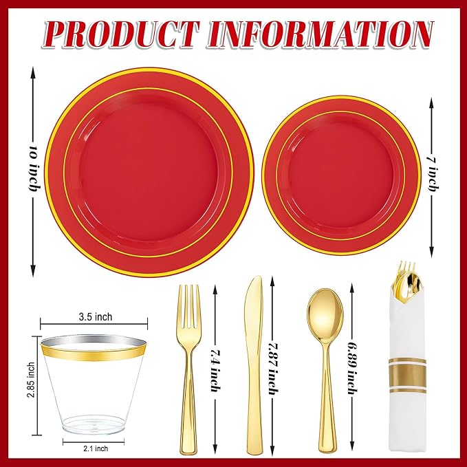 175 Pieces Red Plastic Plates - Image 2