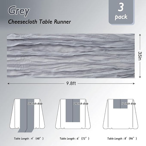 1 Pack Grey Cheesecloth Table Runner 120 Inch Boho Wedding Decor | Cheesecloth - Image 2