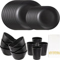 32pc Reusable Black Wheat Straw Dinnerware Sets Black Dishes by supernal