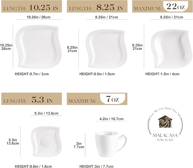 MALACASA 30 Piece Porcelain Dinnerware Set, Ivory White - Image 2