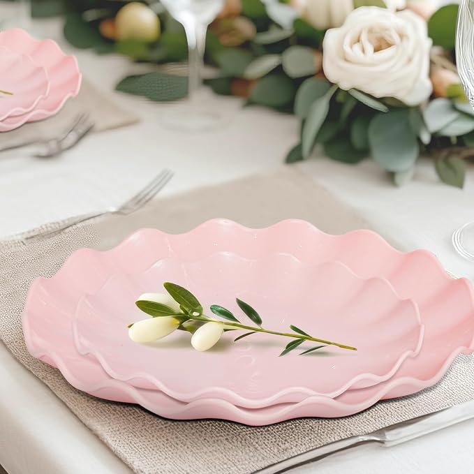 LIYH 50 Pcs Pink Plastic Plates Reusable - Image 2