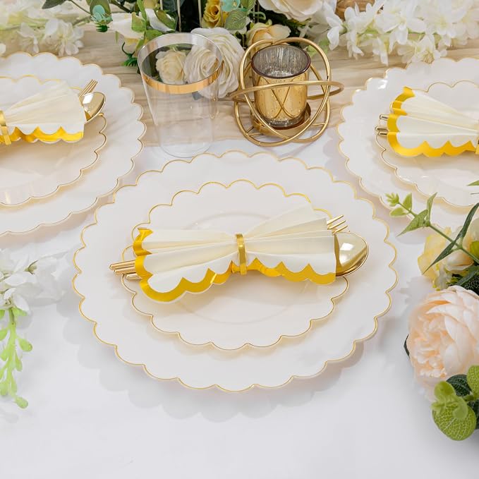 LIYH 210Pcs Ivory Scalloped Plastic Plates, Elegant Platos Desechables Elegantes - Image 8