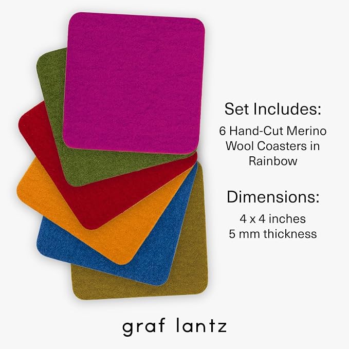 Graf Lantz - Bierfilzl Merino Wool Square Coasters Set of 6 - Rainbow - Absorbs - Image 4