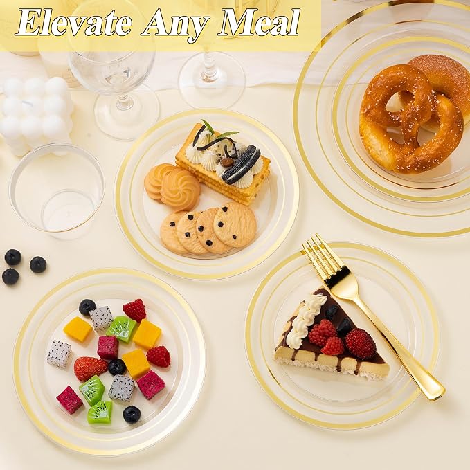 BESTSTAR 200PCS Clear Gold Plastic Plates Set | 100 10.25 inch Dinner Plates - Image 6