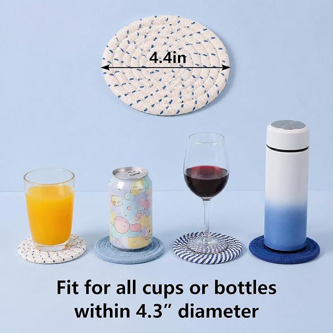 Drink Coasters Set of 8 with Holder, Cotton Woven - Image 4