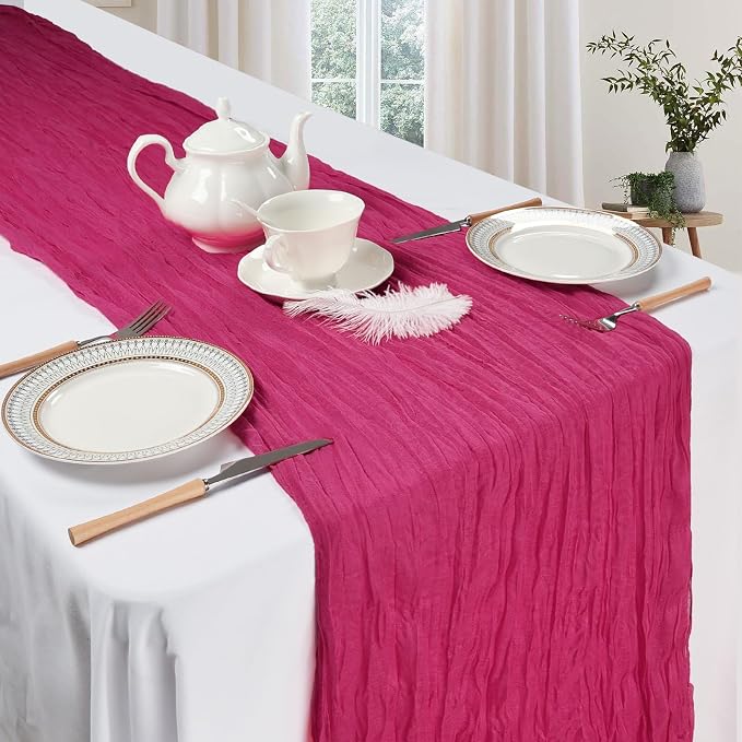 6 Pack Hot Pink Cheesecloth Table Runner 35 x 120 Inch - Image 3