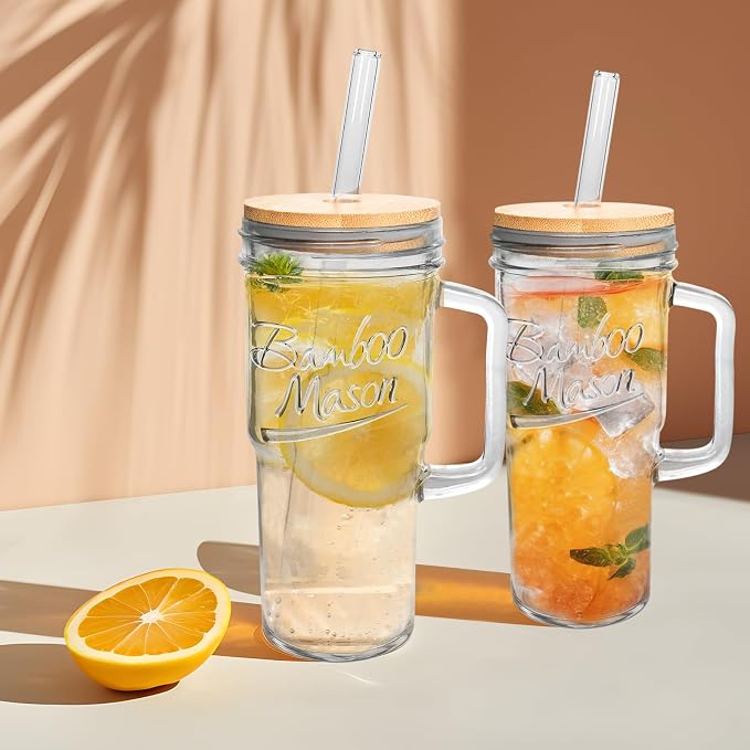 ANOTION Glass Cups with Lids and Straws - 24oz Tumbler with Handle Coffee Cups - Image 9