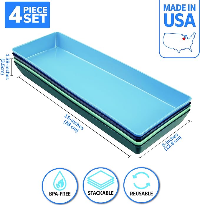 US Acrylic Coastal Plastic Serving Trays 15” x 5” | Narrow Unbreakable Reusable - Image 2