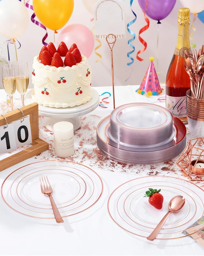 GATHER 700PCS Clear Rose Gold Plastic Plates 100 Guest - Image 8