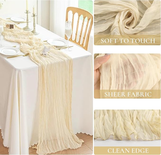 12 Packs Beige Cheesecloth Table Runner, Boho Gauze Cream Cheese Cloth Table - Image 3