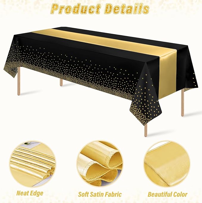 12 Pack Black and Gold Tablecloth and Table Runner Set Party Decorations - Image 3