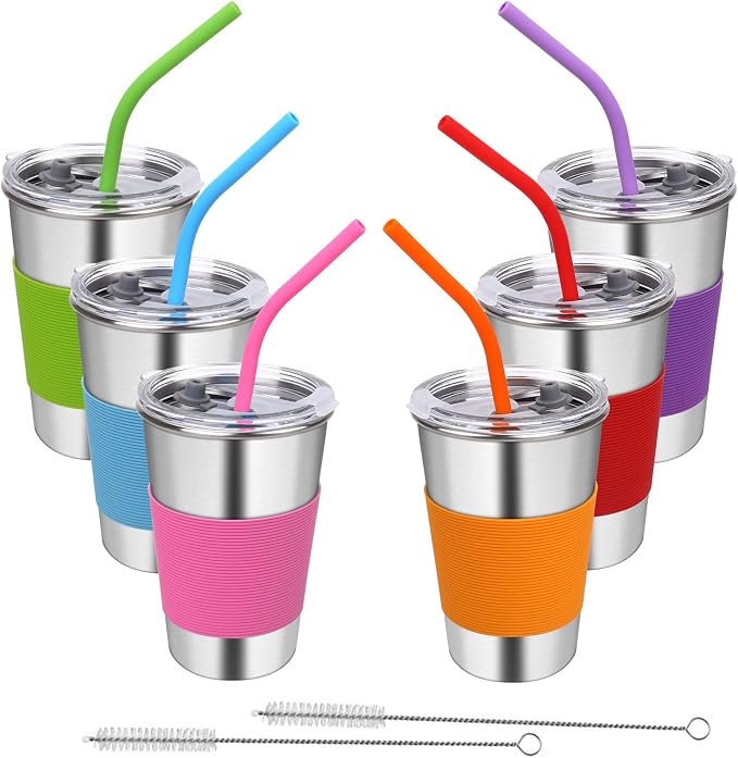 Kids Tumbler with Lids and Straws, Pint Cups by Rommeka